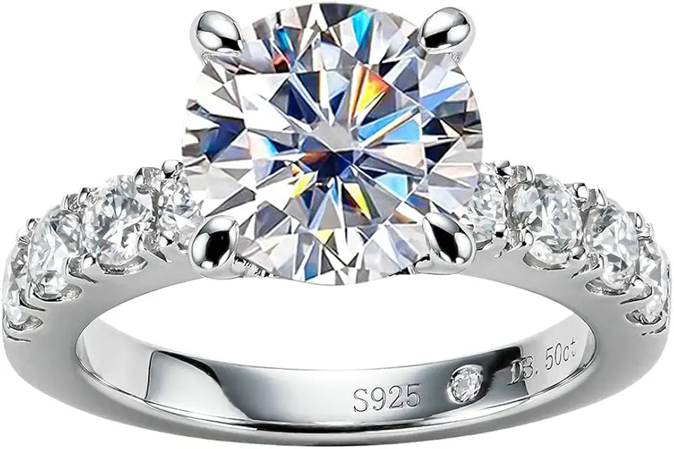 Sterling Silver Oval Moissanite Engagement Ring