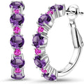 Sterling Silver Round Amethyst Hoop Earrings with Birthstone