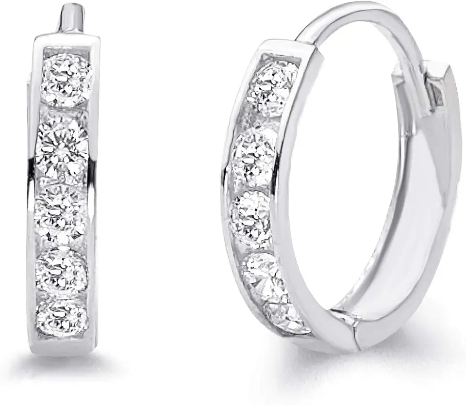 Gold-Tone Cubic Zirconia Hoop Huggie Earrings, 2mm