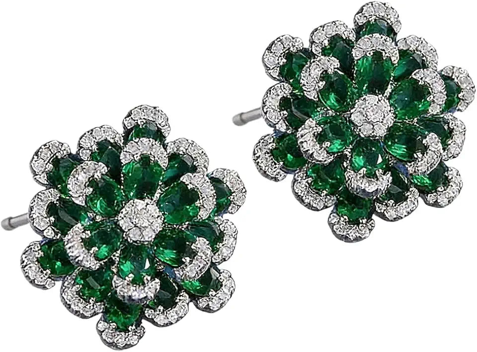 Gold-Tone Moissanite Stud Floral Earrings