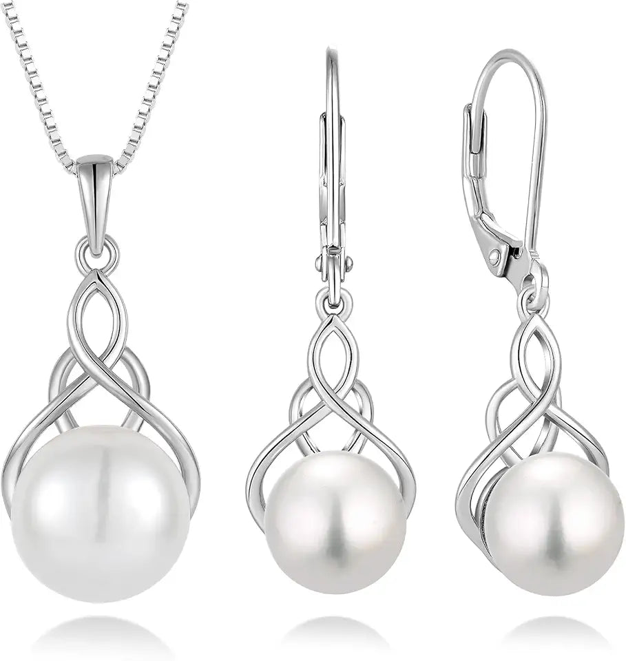 Sterling Silver Freshwater Pearl Jewelry Set, 10mm