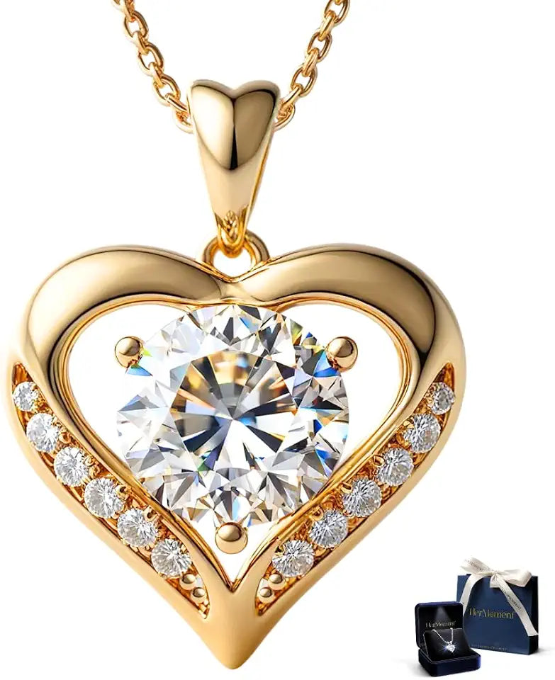 14K Gold-Plated Sterling Silver Moissanite Heart Necklace