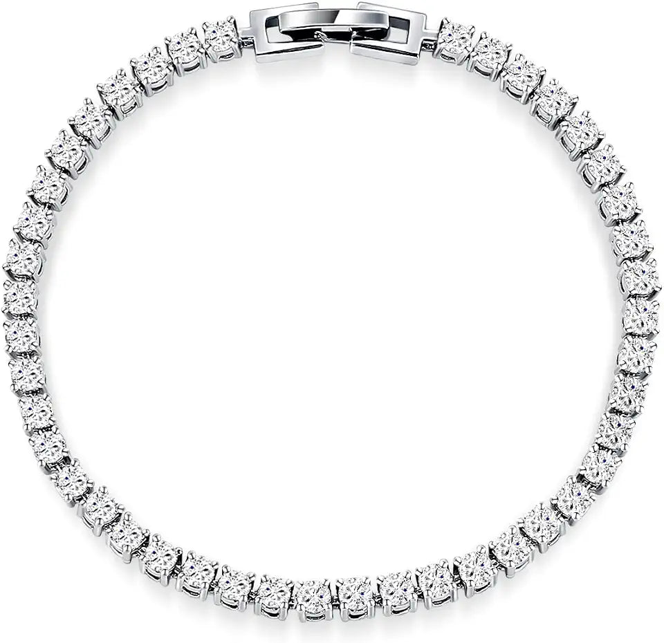 White Gold-Plated Sterling Silver Moissanite Tennis Bracelet