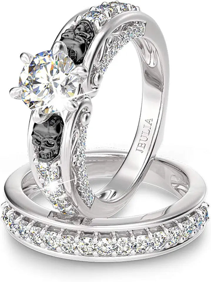 Sterling Silver Round Cubic Zirconia Halo Engagement Ring