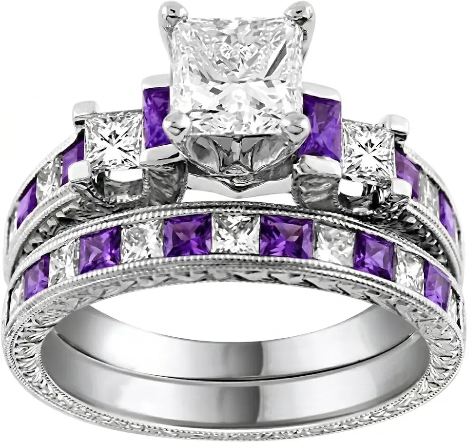 Sterling Silver Moissanite Engagement Ring with Birthstone