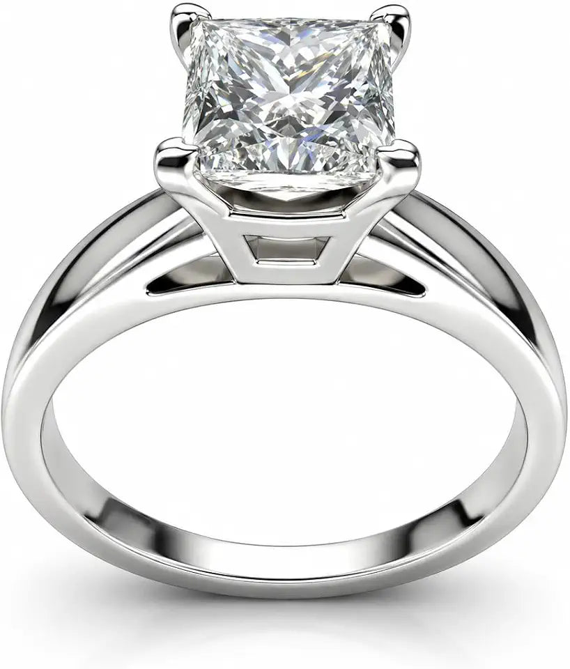 14K White Gold-Plated Lab-Grown Diamond Solitaire Engagement Ring