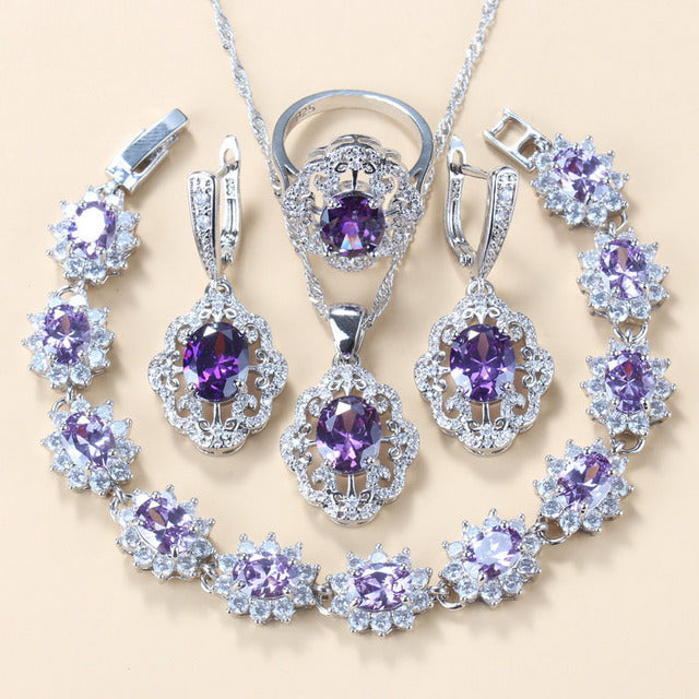 Cubic Zirconia 4-Piece Jewelry Set – Necklace, Earrings, Bracelet and Ring