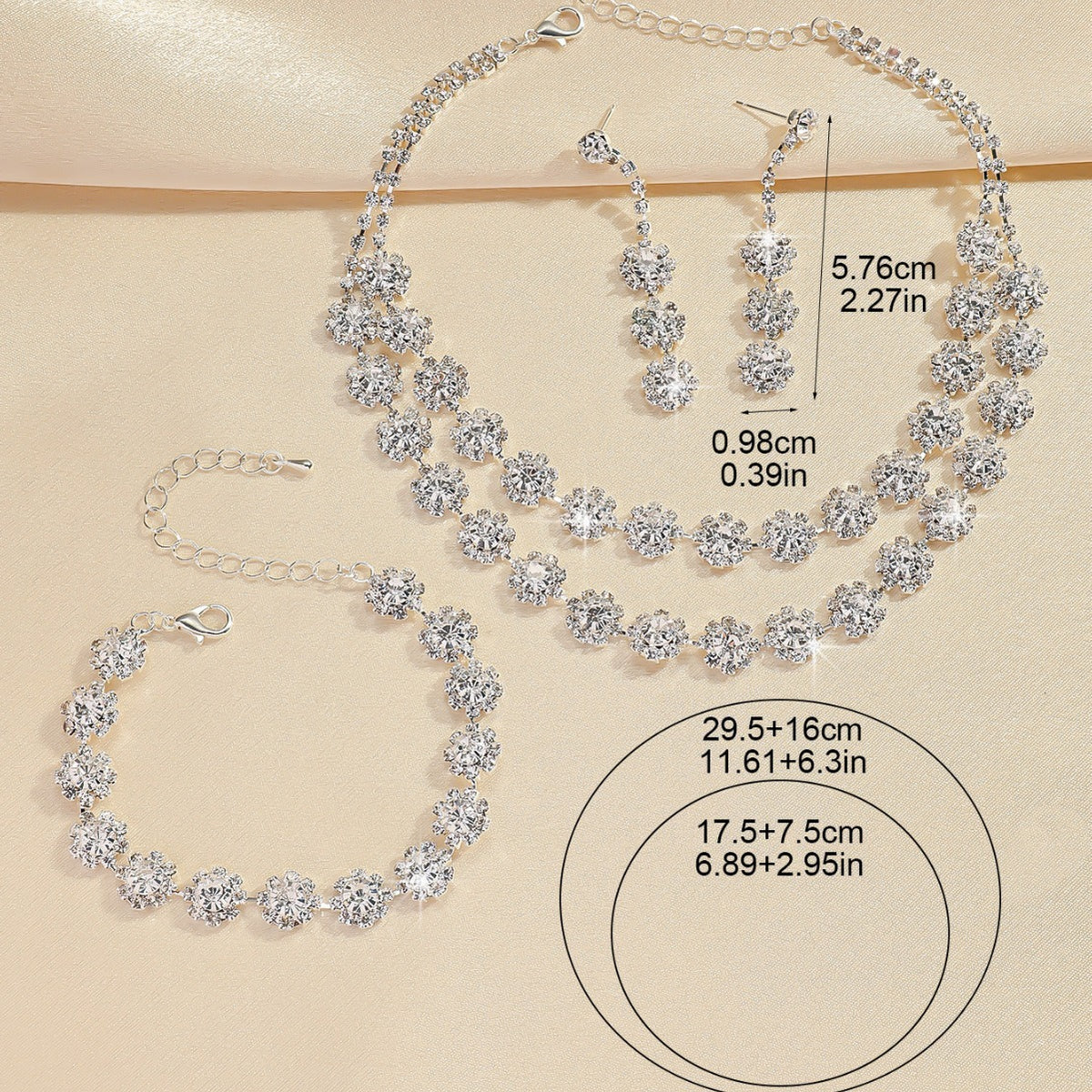Bridal Necklace, Earrings and Bracelet Set in Four Styles — side view