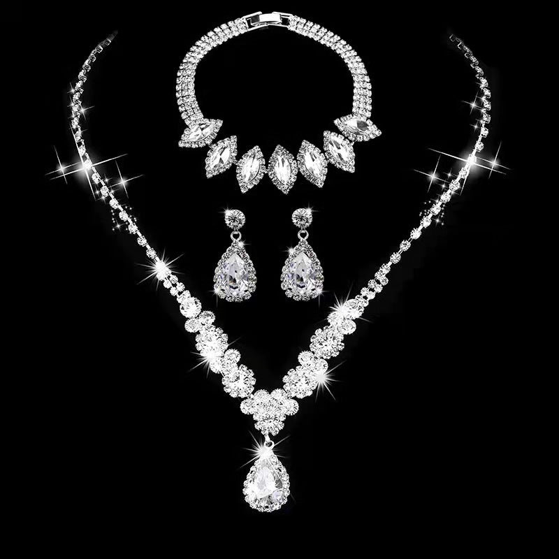 Rhinestone and Zircon Teardrop Necklace and Earrings Bridal Set in Seven Styles — Wedding Jewelry