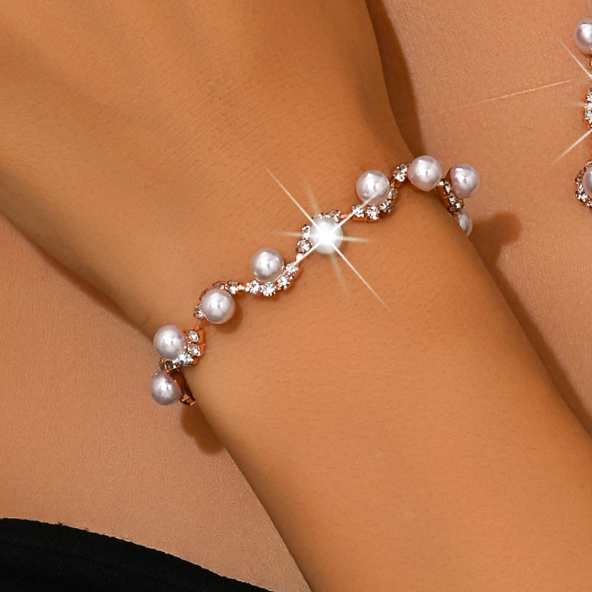 Pearl and Rhinestone Bracelet for Women in Ten Styles — Silver, Gold, Rose Gold or Gun Black Tone