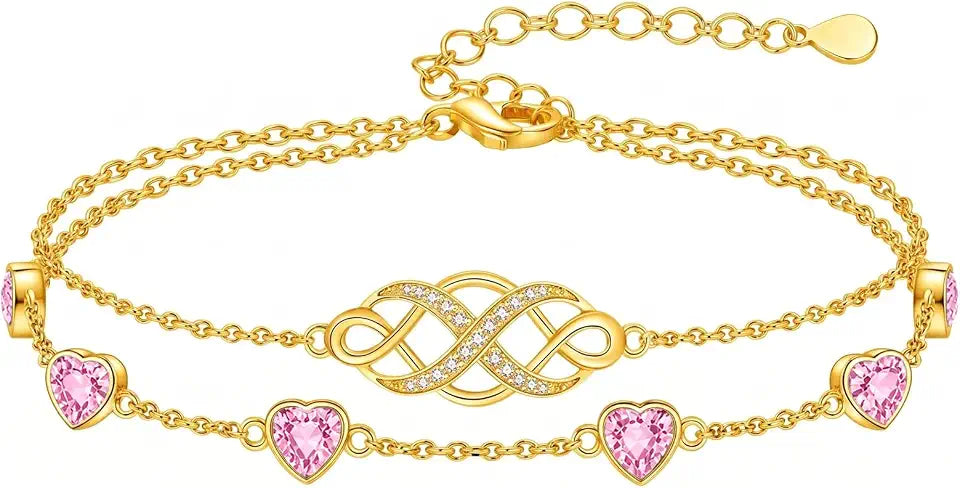 Gold-Tone Birthstone Heart Infinity Bracelet
