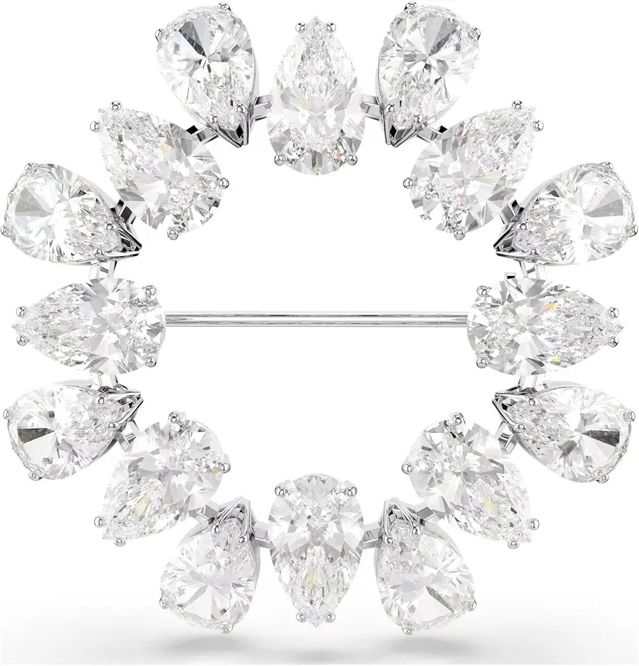 Rhodium-Plated Pear-Cut Brooch