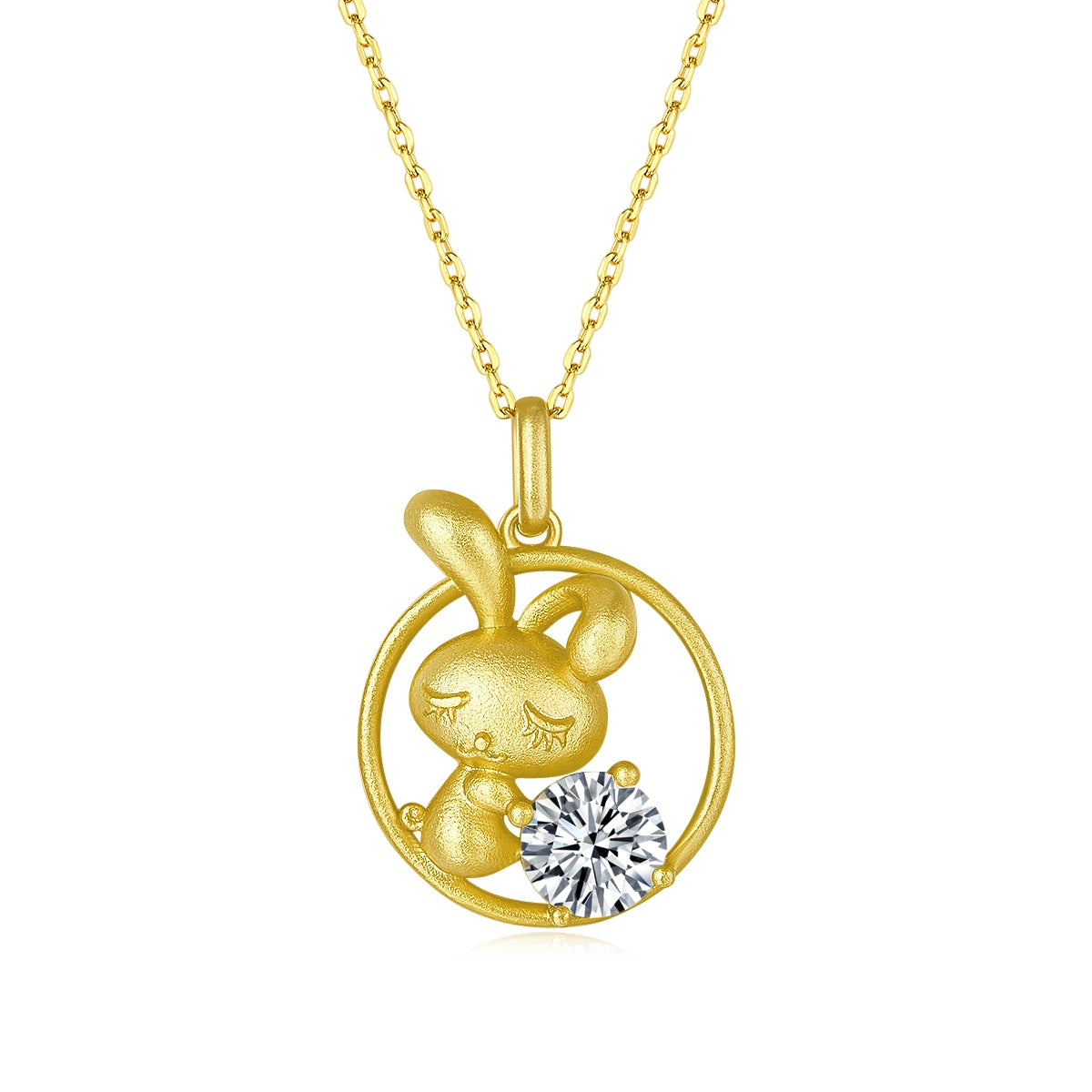 Gold-plated sterling silver Chinese zodiac rabbit pendant with moissanite