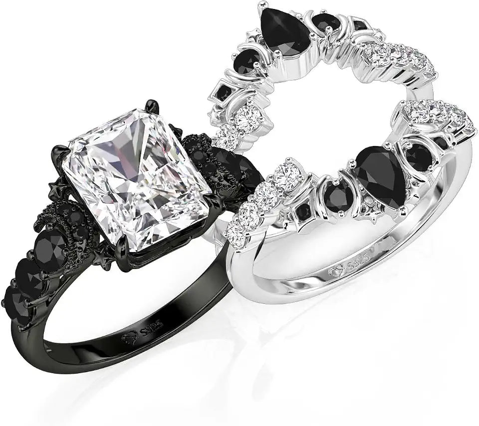Sterling Silver Cubic Zirconia Star Moon Engagement Ring