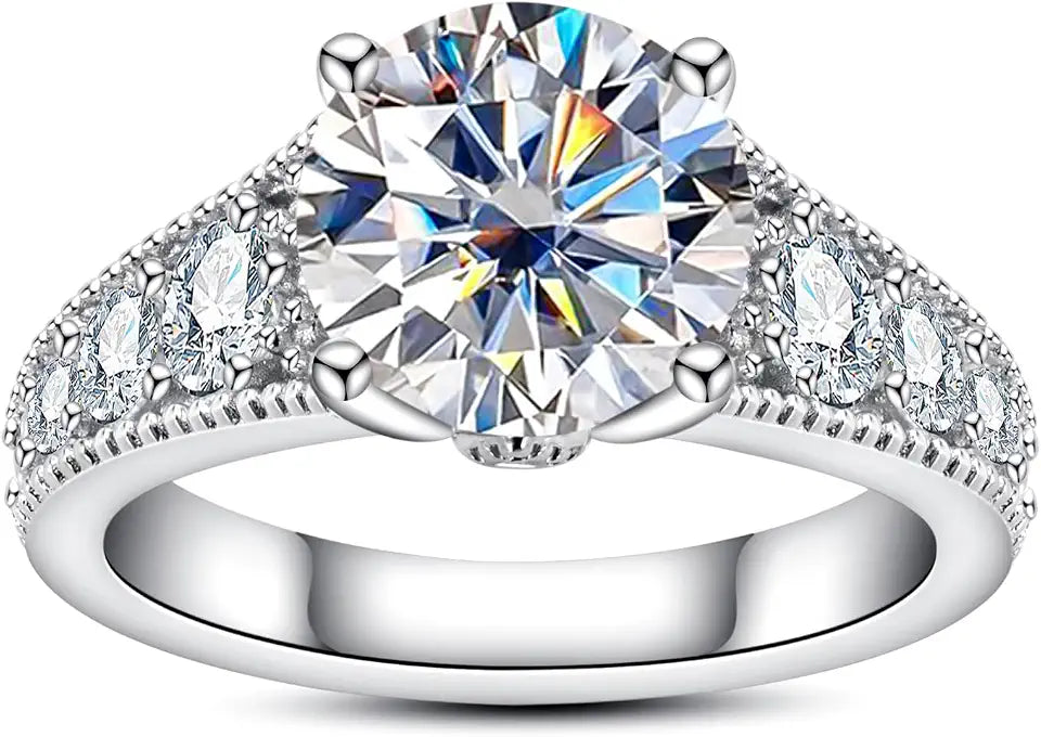 Sterling Silver Moissanite Halo Engagement Ring