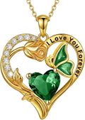 Gold-Tone Birthstone Heart Butterfly Necklace