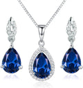 Rhodium-Plated Sterling Silver Teardrop Birthstone Stud Jewelry Set