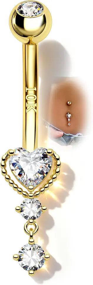 Gold-Tone Cubic Zirconia Heart Body Jewelry