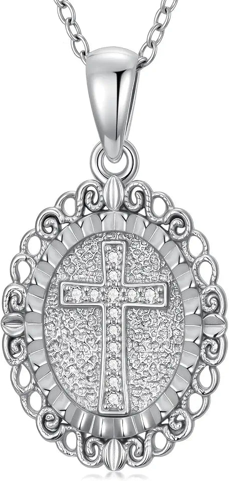 Sterling Silver Lab-Grown Diamond Cross Necklace