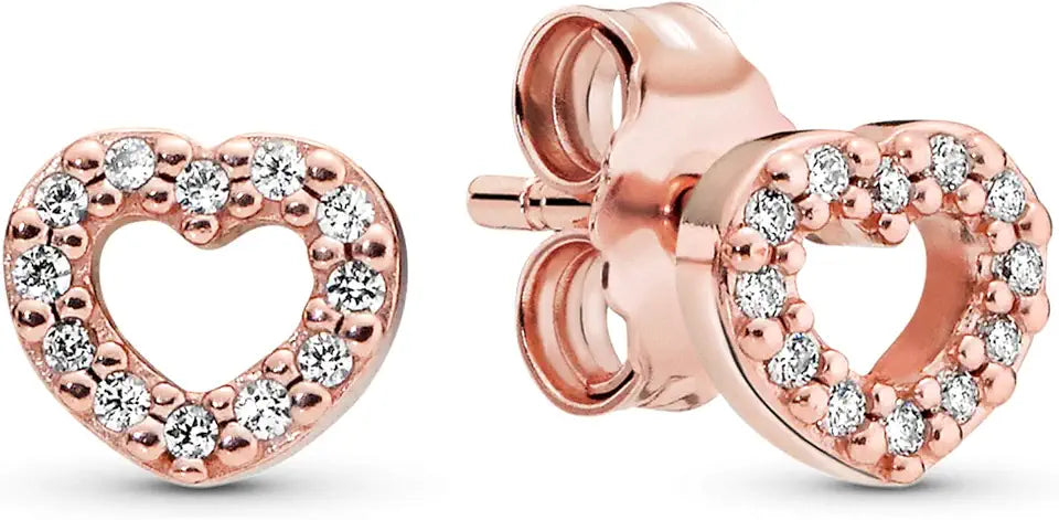 Gold-Tone Cubic Zirconia Stud Heart Earrings