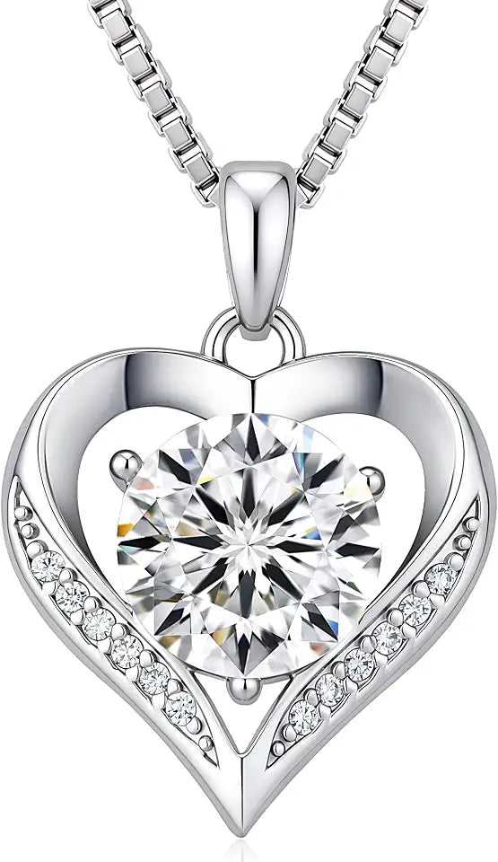 Sterling Silver Moissanite Heart Necklace
