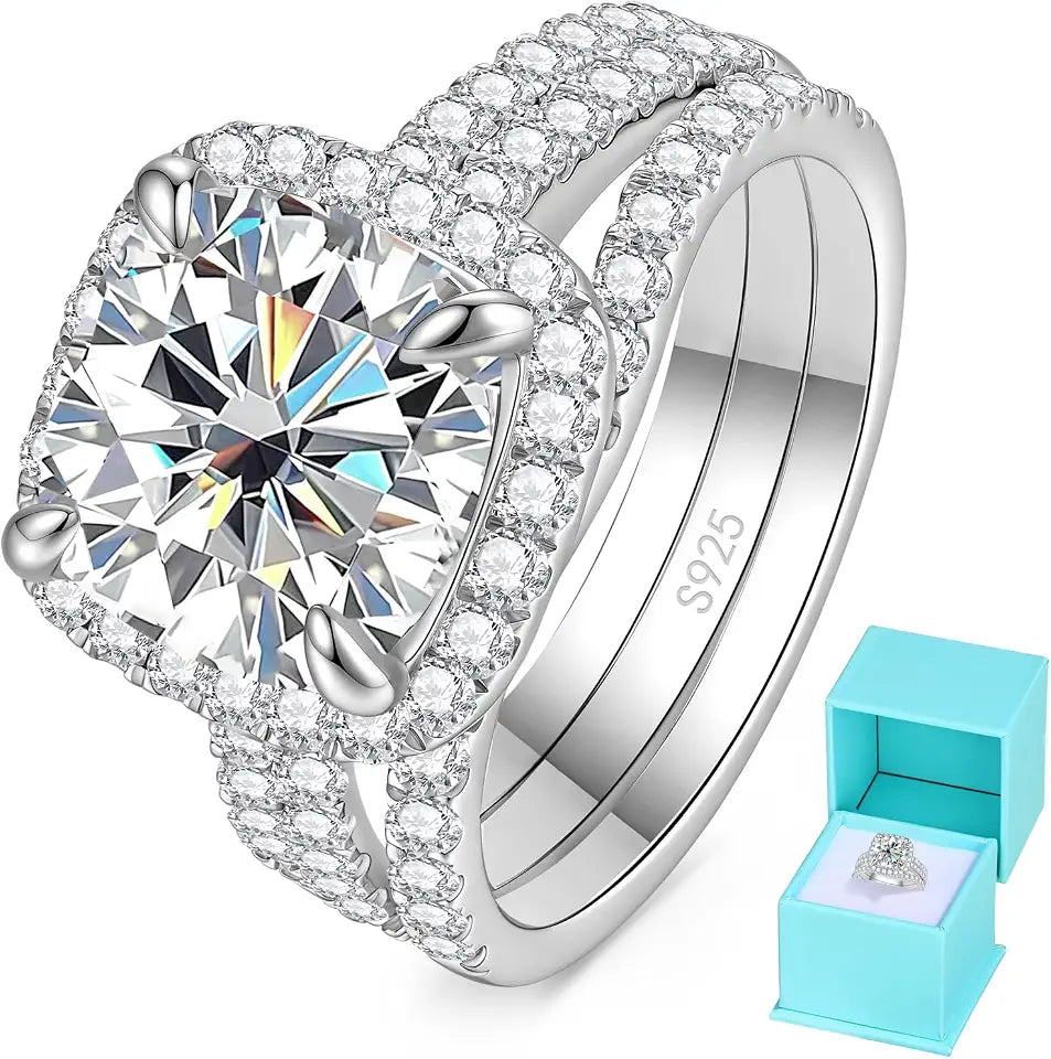 Sterling Silver Moissanite Halo Engagement Ring