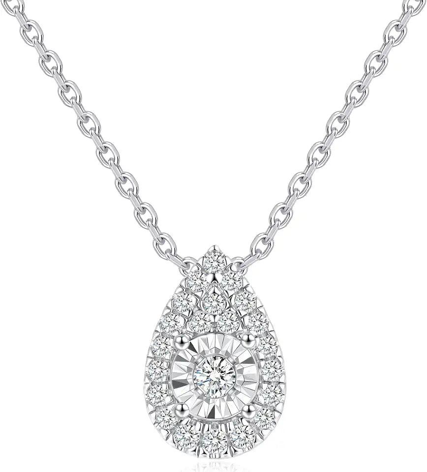 Sterling Silver Round Lab-Grown Diamond Halo Necklace