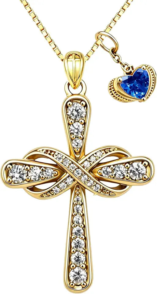 18K Gold-Plated Birthstone Infinity Cross Necklace