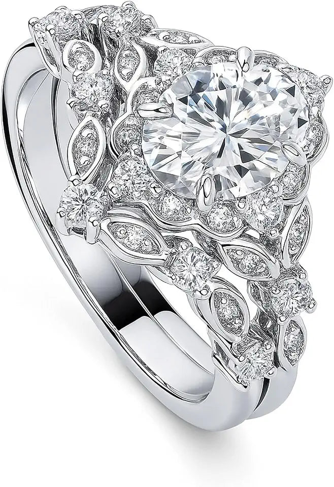 Sterling Silver Oval Cubic Zirconia Halo Engagement Ring