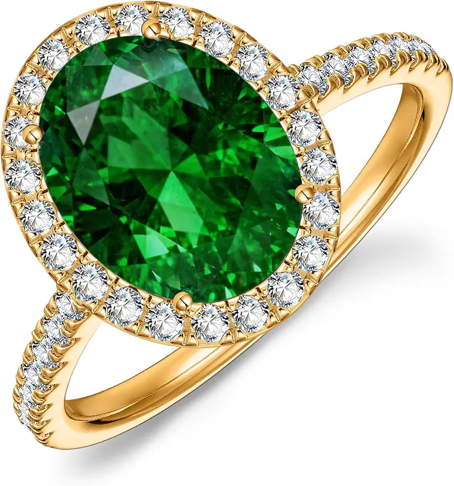 14K Gold-Plated Oval Emerald Ring