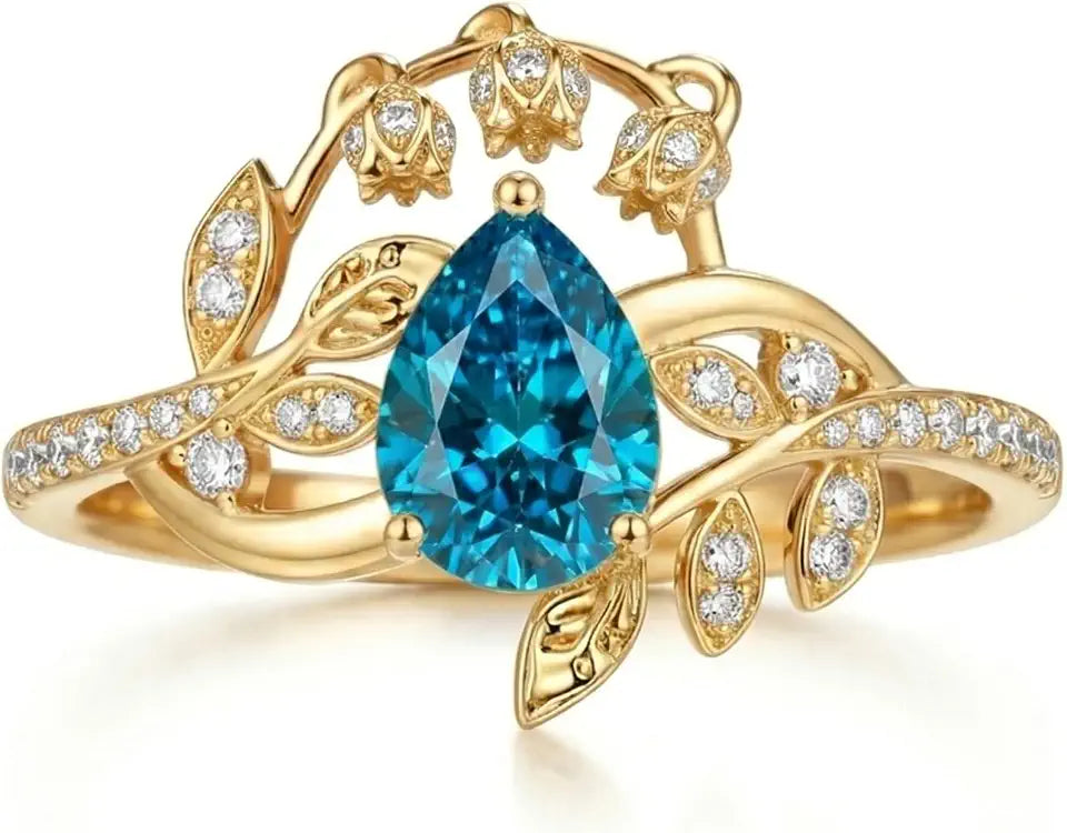 Gold-Tone Birthstone Floral Engagement Ring