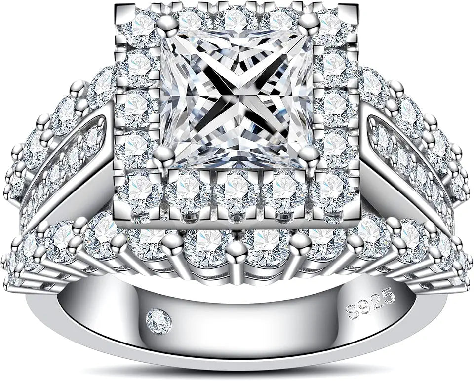 Sterling Silver Oval Moissanite Halo Engagement Ring