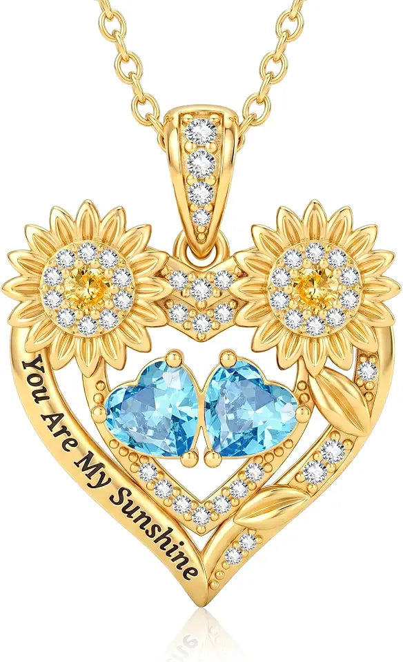 Birthstone Heart Sunflower Necklace