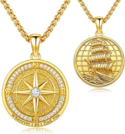 14K Gold-Plated Birthstone Compass Necklace