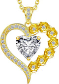 Gold-Tone Sterling Silver Moissanite Heart Floral Necklace