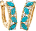 Gold-Tone Turquoise Hoop Huggie Earrings