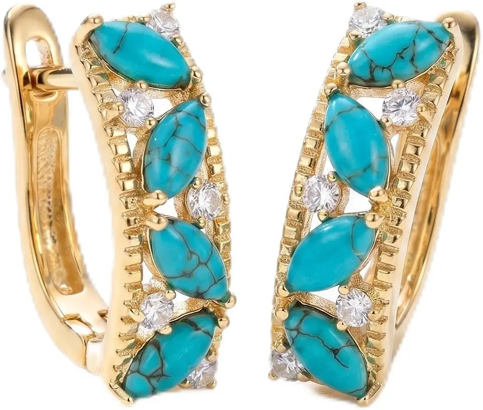 Gold-Tone Turquoise Hoop Huggie Earrings