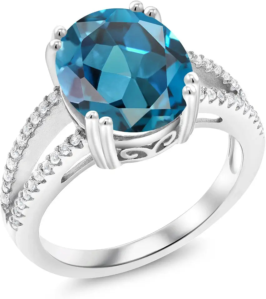 Sterling Silver Oval Birthstone Engagement Ring
