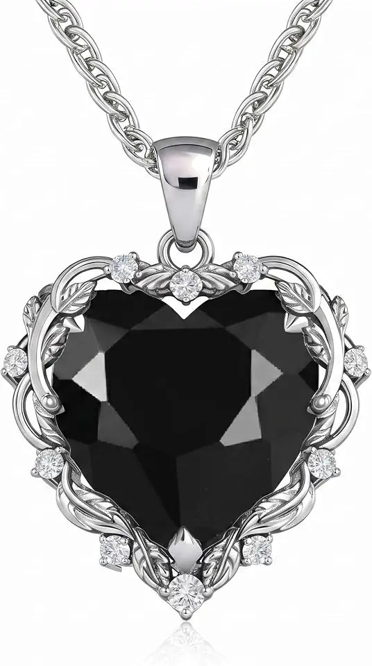 Sterling Silver Onyx Heart Necklace
