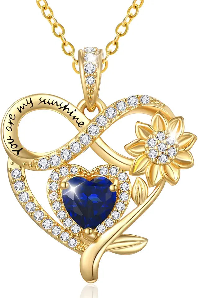 Gold-Tone Birthstone Heart Sunflower Necklace