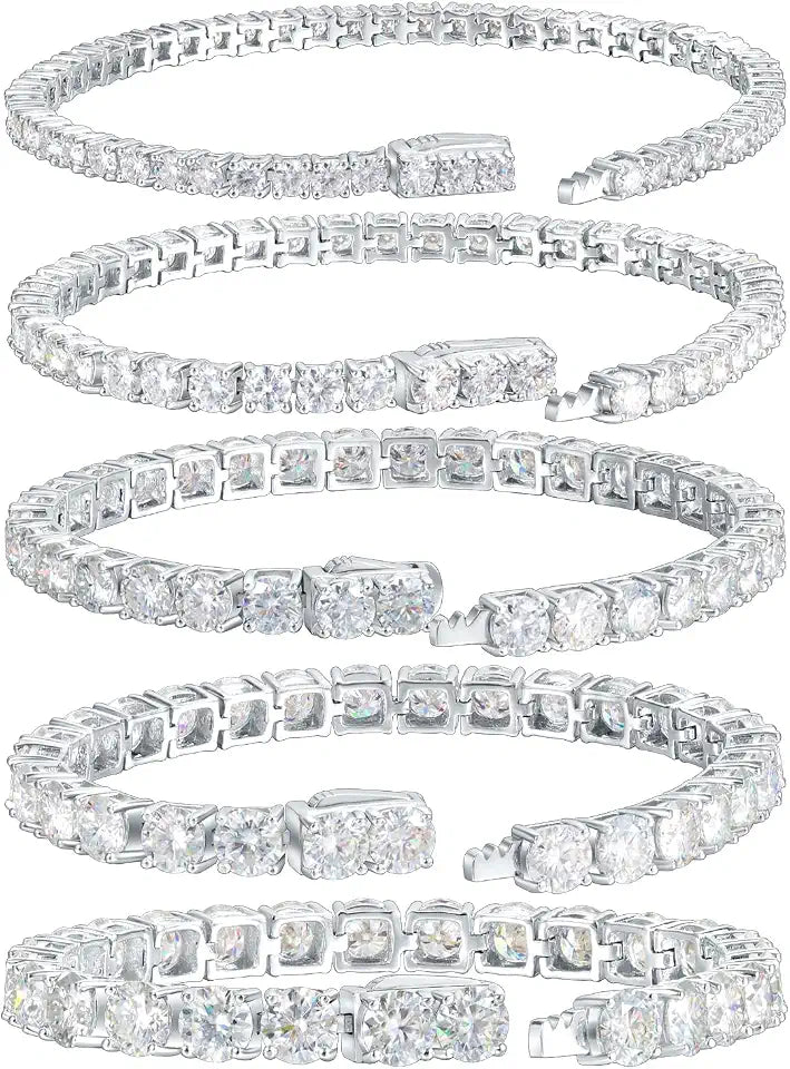 18K White Gold-Plated Sterling Silver Round Moissanite Tennis Bracelet, 5mm