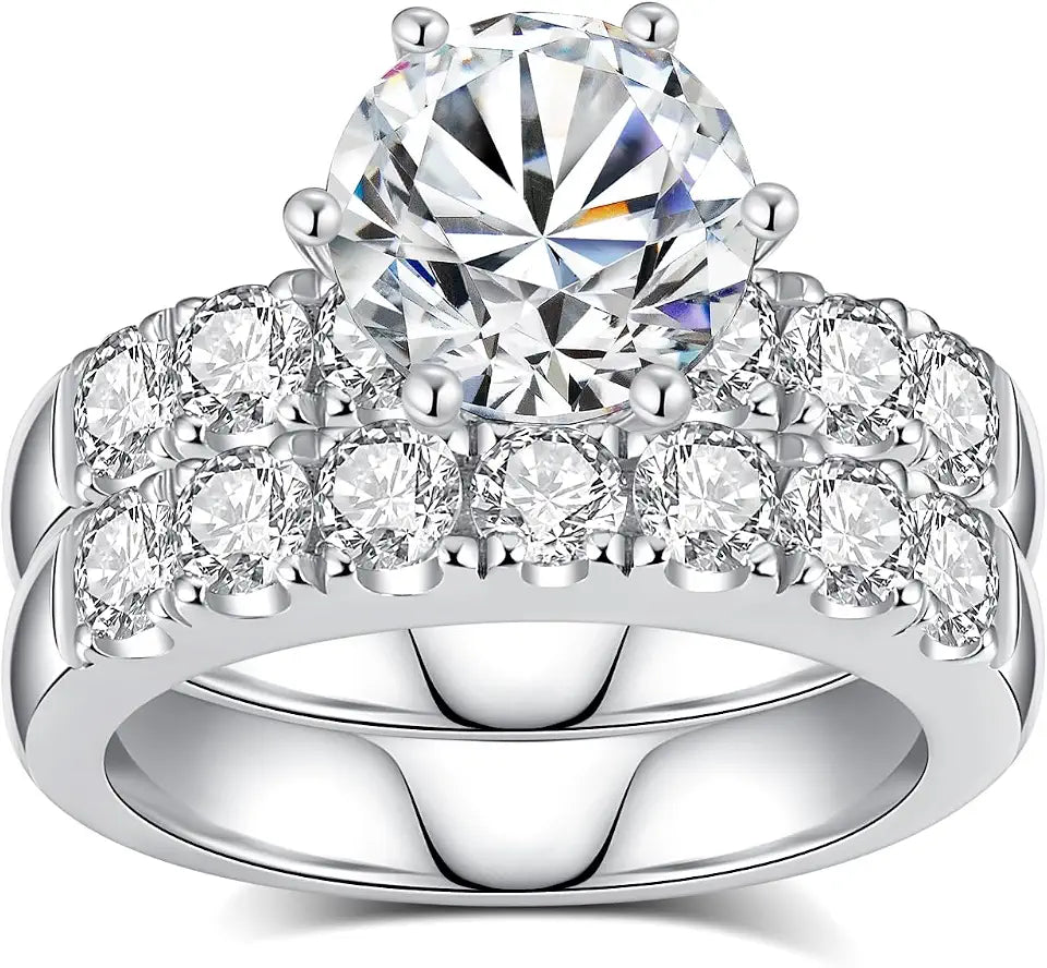 Sterling Silver Round Moissanite Wedding Band