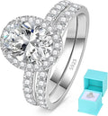 Sterling Silver Oval Moissanite Halo Engagement Ring
