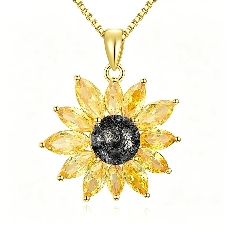 18K Gold-Plated Sterling Silver Citrine Sunflower Necklace, 2 inch