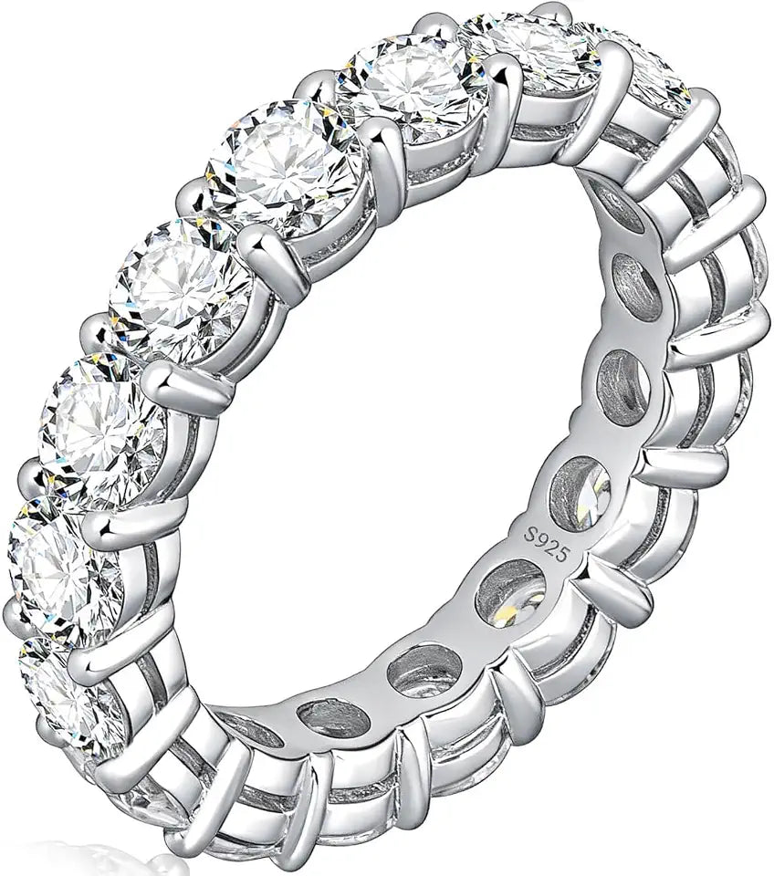Sterling Silver Round Moissanite Wedding Band, 3mm