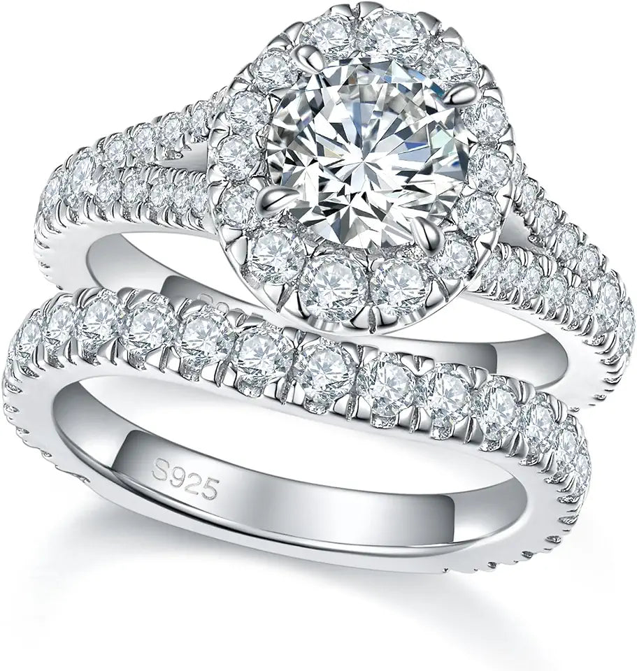Sterling Silver Moissanite Halo Ring