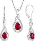 Sterling Silver Teardrop Created Ruby Drop Infinity Jewelry Set with Birthstone