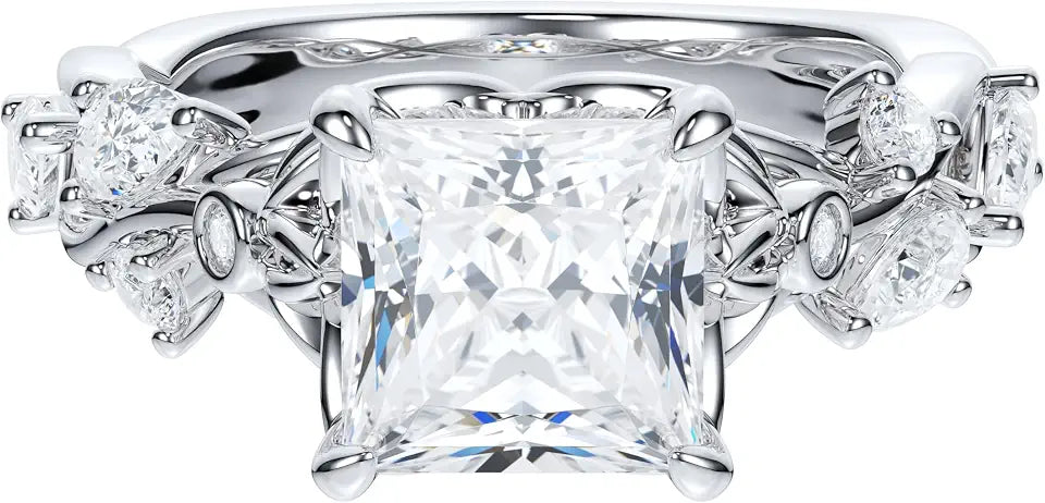 Sterling Silver Moissanite Floral Engagement Ring