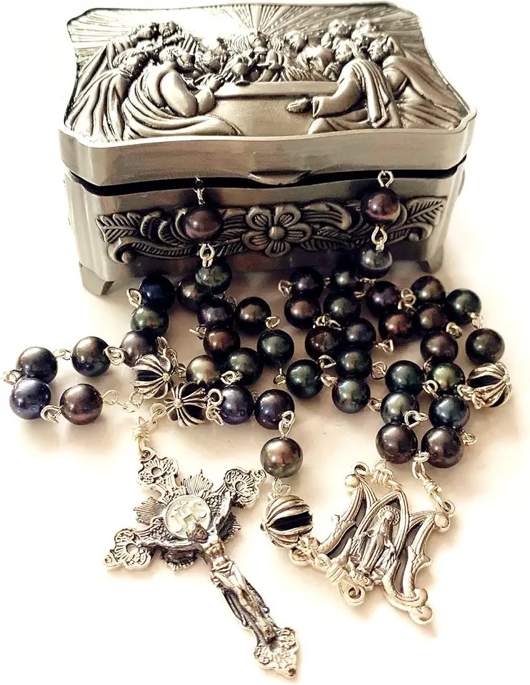 Sterling Silver Black Pearl Cross Necklace
