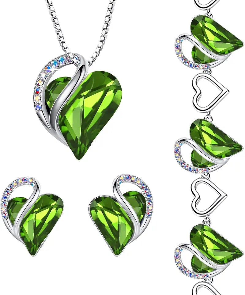 Peridot Stud Heart Earrings with Birthstone